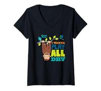 Mujer Curious George I Wanna Play All Day Camiseta Cuello V