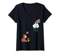 Mujer Curious George Spring Happy Raincloud Camiseta Cuello V