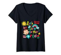 Mujer Curious George Springtime Lets Be Nice To The World Camiseta Cuello V