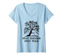 Mujer Curious Stay Inspirationa Wild Tree Silhouette Nature Lover Camiseta Cuello V