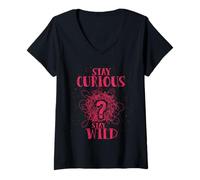 Mujer Curious Stay Wild Distressed Question Mark Motivational Camiseta Cuello V