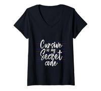 Mujer Cursive Is My Secret Code Escritura de caligrafía - Camiseta Cuello V