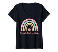 Mujer Curso Cuarto de Primaria Arcoíris Escolar Profesores Alumnos Camiseta Cuello V