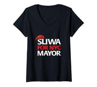 Mujer Curtis Sliwa NYC Boina Roja para Alcalde Camiseta Cuello V