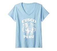 Mujer Cusco Perú Alpaca Andes Gráfico Camiseta Cuello V