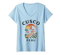 Mujer Cusco Perú Retro Ciudad Inca Montaña Andina Sudamérica per Camiseta Cuello V