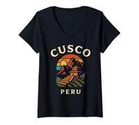 Mujer Cusco Perú Retro Ciudad Inca Montaña Andina Sudamérica per Camiseta Cuello V
