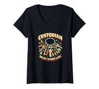 Mujer Custodio La Clave de Muchas Vidas Custodio Divertido Camiseta Cuello V