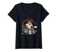 Mujer Custom Motorcycles Lowbrow Wolf Rockabilly 1950s Biker Camiseta Cuello V