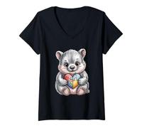 Mujer Cute Animal Autismo Concientización Puzzle Soporte Corazón Camiseta Cuello V