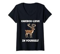 Mujer Cute Animals Funny Believe in Yourself Quote Caribou Camiseta Cuello V