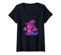 Mujer Cute Anime Baby Dragon Witch Kawaii Bisexual Pride Colors Camiseta Cuello V