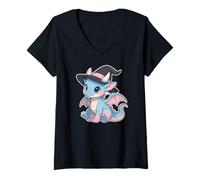 Mujer Cute Anime Baby Dragon Witch Kawaii Transgender Pride Colors Camiseta Cuello V