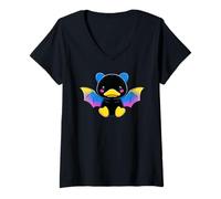 Mujer Cute Anime Bat Duck Kawaii Pansexual Pan Pride Colors Camiseta Cuello V
