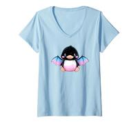 Mujer Cute Anime Bat Duck Kawaii Transgender Trans Pride Colors Camiseta Cuello V