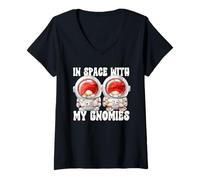 Mujer Cute Astronaut GNOME Family Quote In Space with My Gnomies Camiseta Cuello V