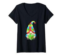 Mujer Cute Autism Awareness GNOME Puzzle Piece For Autism Teacher Camiseta Cuello V