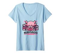 Mujer Cute Axolotl Reading Book Kawaii Bookworm Nerd Readsalotl Camiseta Cuello V