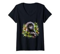 Mujer Cute Baby Gorilla Hombres Mujeres Niños Camiseta Cuello V