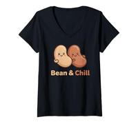 Mujer Cute Bean & Chill Plant Foods, Amante de los Frijoles, Humor gastronómico Camiseta Cuello V