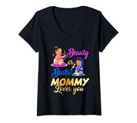 Mujer Cute Beauty Or Beat Mommy Loves You - Fiesta de revelación de género Camiseta Cuello V