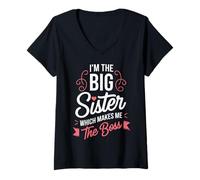 Mujer Cute Big Sister Boss Para Orgullosas Niñas Mayores Fuerte Poder Camiseta Cuello V