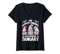 Mujer Cute Birthday Gnomes For Garden Mom Who Are Born In January Camiseta Cuello V