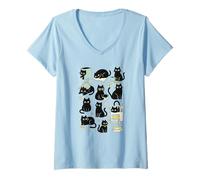 Mujer Cute Black Cat Reading Aesthetic Book Lover Graphic Camiseta Cuello V
