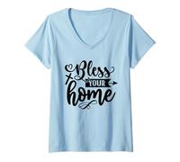Mujer Cute Bless This Home Christian - Inauguración de la casa de nuevos propietarios Camiseta Cuello V