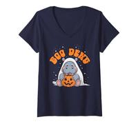 Mujer Cute Boo DENG Baby Pigmeo Hipopótamo Espeluznante Truco o Trato Aterrador Camiseta Cuello V