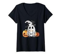 Mujer Cute Boo Ghost GNOME For Girls Halloween Bats and Pumpkin Camiseta Cuello V