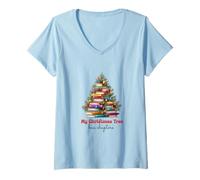 Mujer Cute Book Lover Christmas Reading Holiday Librarian Xmas Camiseta Cuello V