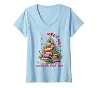 Mujer Cute Book Lover Christmas Reading Holiday Librarian Xmas Camiseta Cuello V