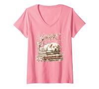 Mujer Cute Book Reading Themed Decor For Golden Retriever Dog Mom Camiseta Cuello V