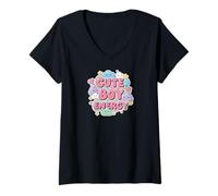 Mujer Cute Boy Energy Kawaii Pastel Clouds Hearts Stars Aesthetic Camiseta Cuello V