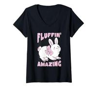 Mujer Cute Bunny Fluffin' Amazing Graphic Pascua Primavera Camiseta Cuello V