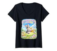 Mujer Cute Bunny Hops Snack Repeat Pastel Spring Huevos Decorativos Camiseta Cuello V