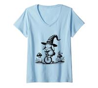 Mujer Cute Bunny Rabbit Wearing a Wizard Hat Castlecore Camiseta Cuello V