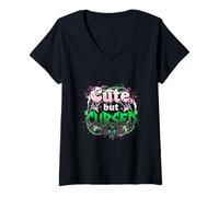 Mujer Cute but Cursed - Diseño Alternativo Kawaii Gótico Camiseta Cuello V