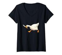 Mujer Cute but Dangerous Duck with Knife Funny Silly Duck Meme Camiseta Cuello V