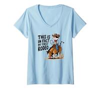 Mujer Cute Calico Cat Cowboy Horse Este Es De Hecho Mi Primer Rodeo Camiseta Cuello V