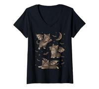 Mujer Cute Cat Bat Wing 90s Vintage Halloween Fairycore Graphic Camiseta Cuello V