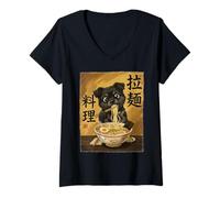 Mujer Cute Cat Eating Ramen Noodles Funny Japan Kawaii Cats Camiseta Cuello V