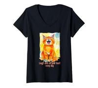 Mujer Cute Cat - Ríe con todo tu corazón todos los días 1 - Fan Fun Camiseta Cuello V