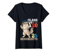 Mujer Cute Cat Seniorcatto Clase de 2026 Día de graduación Senior Camiseta Cuello V