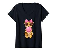 Mujer Cute Cheetah Bubble Gum Hombres Mujeres Camiseta Cuello V