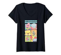 Mujer Cute Chibi Character Portrait Grid Pastel Pop Art Cartoon Camiseta Cuello V