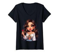 Mujer Cute Chibi Mexican Baby Girl Chicana Virgen del Tepeyac. Camiseta Cuello V