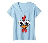 Mujer Cute Chicken Face Kawaii Rooster Big Eyes Heart Comb Camiseta Cuello V