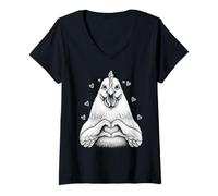 Mujer Cute Chicken Heart Hands Love Farm Animal Valentine Camiseta Cuello V